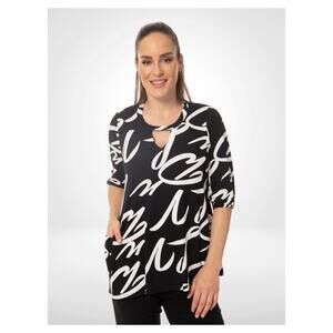 BALI | Women's Abstract Black and White Tunic 8056 NEW Size P/S Cut Out Neckline